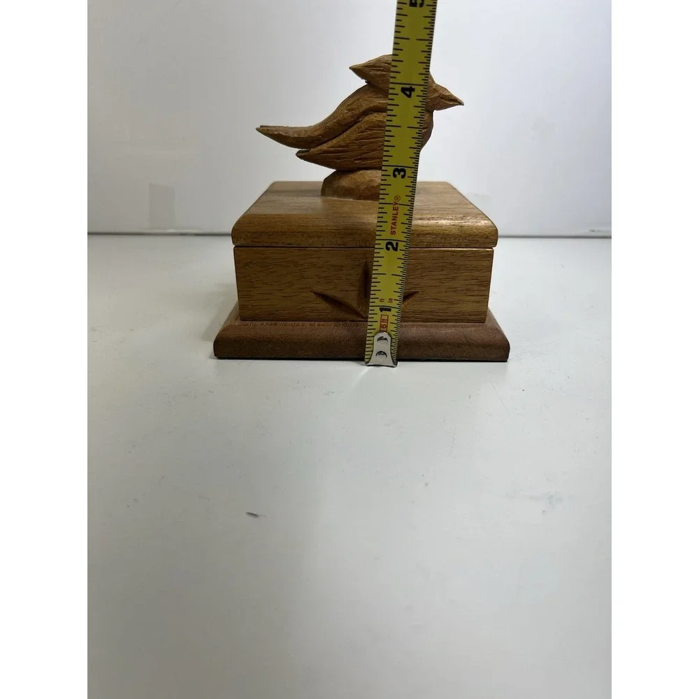Vintage Hand Carved Wooden Bird Trinket Box Folk Art Boho Cottagecore Decor